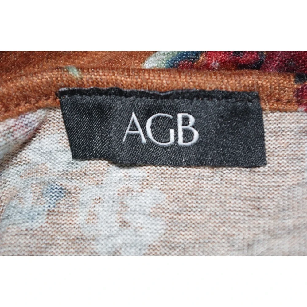 AGB Women's Large Floral Knit Top Rust Orange Red Rose‎ Print Wide Sleeve Blouse